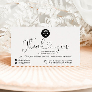 Black white modern simple logo order thank you business card
