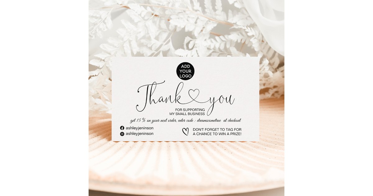 Black white modern simple logo order thank you business card | Zazzle