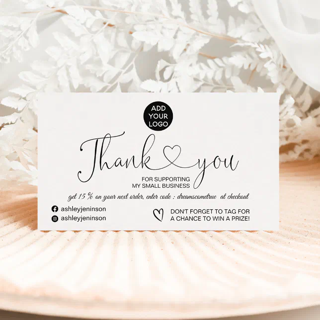 Black white modern simple logo order thank you business card | Zazzle