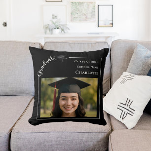 Black white modern simple photo Graduate Cushion