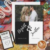 Black White Modern Simple Unique Fun Photo Wedding