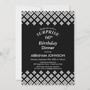 Black White Modern Surprise 60th Birthday Dinner Invitation