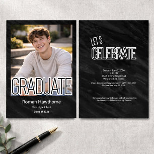 Black White Modern Typography Photo Graduation  Invitation