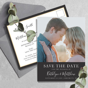 Black & White Modern Typography Photo Wedding Announcement Postcard