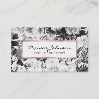 Black white modern watercolor country floral busin business card