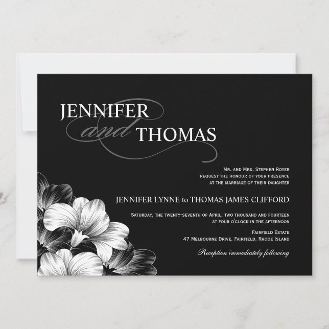 Black White Modern Wedding Photo Invitation (Front)