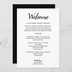 Black & white modern Wedding Weekend Itinerary Invitation