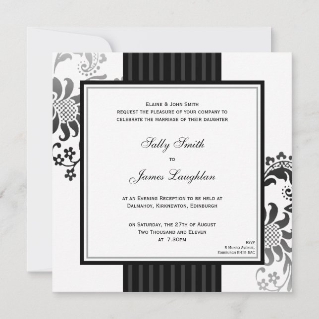 Black & White Monochrome Band Wedding Invitation (Front)