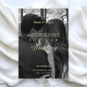 Black white monochrome minimalist photo wedding invitation