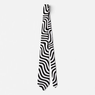 Black White Monochrome Wavy Striped Tie