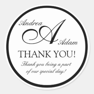 Black White Monogram A Wedding Favour Stickers