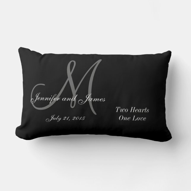 Black White Monogram and Wedding Saying Pillow (Front)