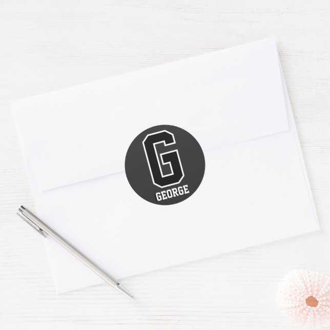 Black White Monogram | Bold Modern Sporty Classic Round Sticker (Envelope)