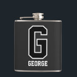 Black White Monogram | Bold Modern Sporty Hip Flask<br><div class="desc">Bold and stylish,  this custom monogram flask makes the perfect gift for him. Fully customisable—personalise initials,  colours,  and background for a sleek and unique design. Great for celebrations,  groomsmen gifts,  or everyday use. Personalise his flask today!</div>