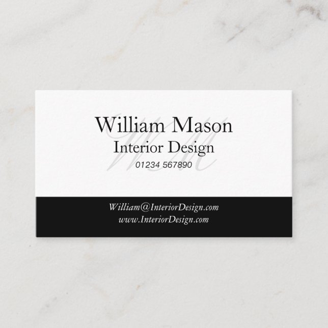 Black & White Monogram Business Card (Front)
