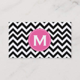 Black White Monogram Chevron Pattern Business Card