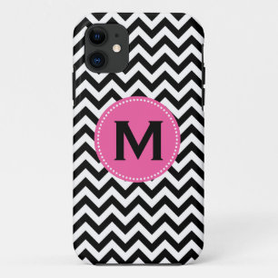 Black White Monogram Chevron Pattern iPhone 11 Case