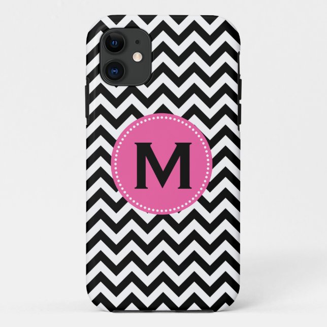 Black White Monogram Chevron Pattern Case-Mate iPhone Case (Back)