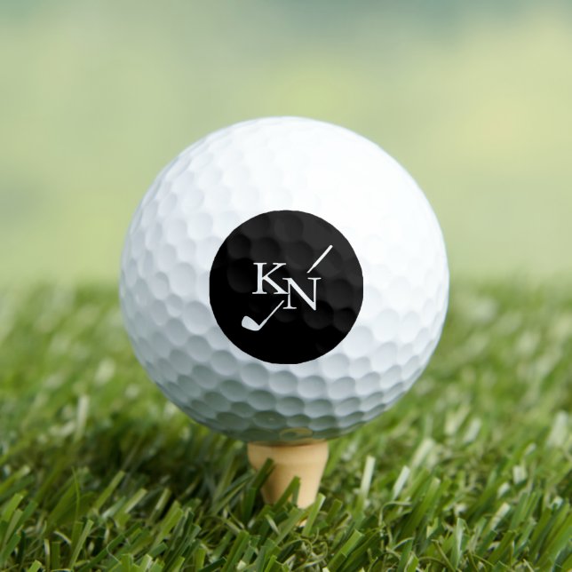 Black White Monogram Club Classic Name initials Golf Balls (Insitu Tee)