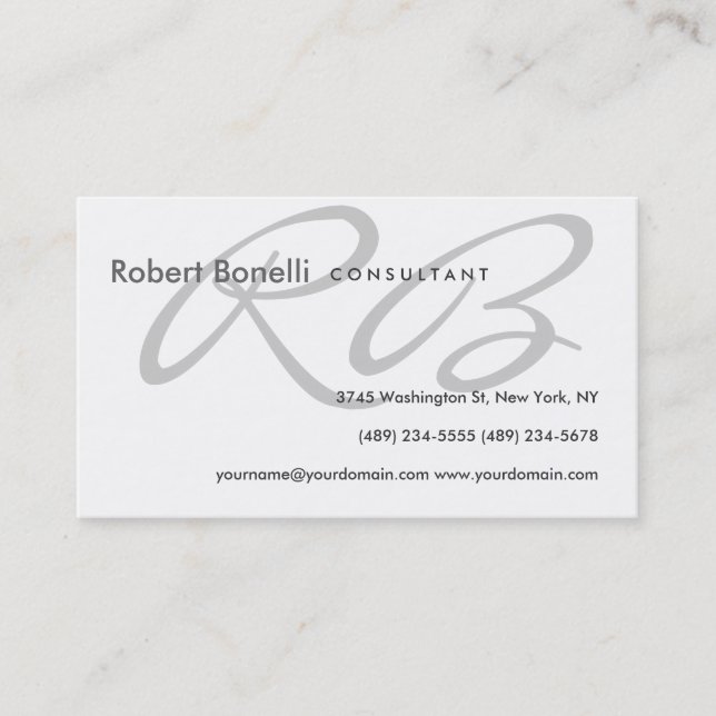 Black White Monogram Consultant Business Card (Front)