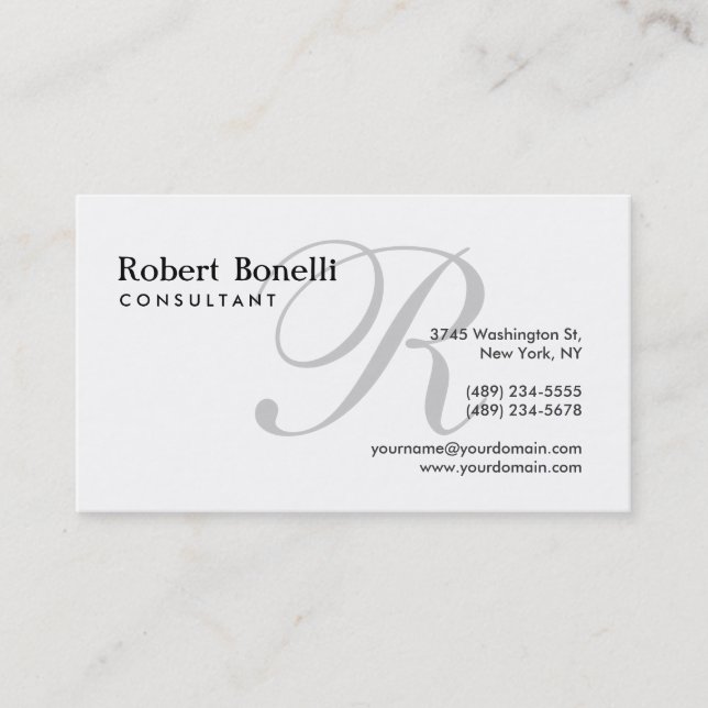 Black White Monogram Consultant Business Card (Front)