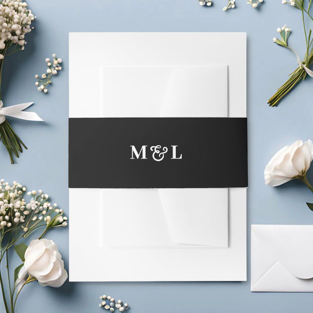 Black & White Monogram Couples Wedding Invitation Belly Band (Black and white monogram couples belly band unifies invitations with personal elegance.)