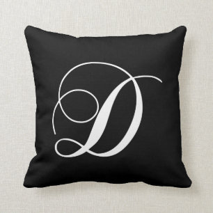 Black White Monogram D Designer Monogrammed Pillow
