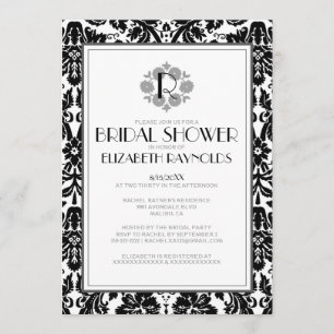 Black & White Monogram Damask Bridal Shower Invite