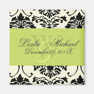 Black + White Monogram Damask Wedding, Magnets