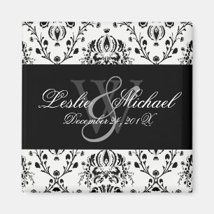 Black + White Monogram Damask Wedding, Magnets