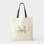 Black White Monogram Elegant Modern Script Name Tote Bag<br><div class="desc">Black White Monogram Elegant Modern Script Name Tote Bag</div>