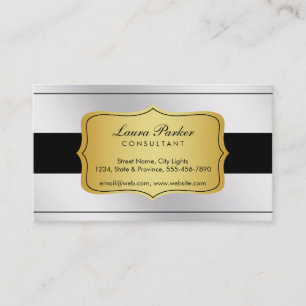 Black White Monogram Elegant Steel Gold Vintage Business Card