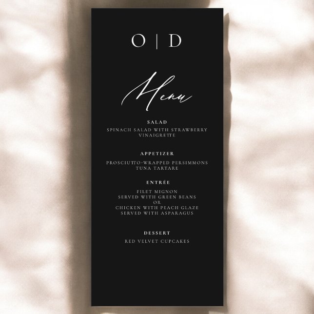 Black White Monogram Elegant Wedding Reception Menu (Creator Uploaded)