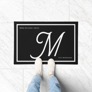 Black White Monogram Family Name House Address Doormat