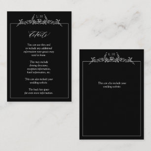 Black White Monogram Floral Border Wedding Details Enclosure Card