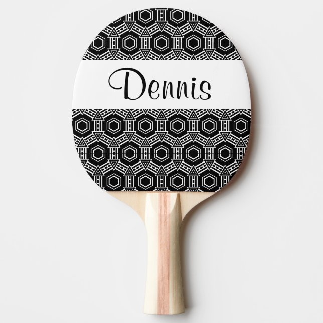 Black White Monogram Geometric Ping Pong Paddle (Front)