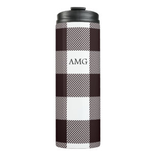 Black & White Monogram Gingham Plaid Pattern Thermal Tumbler