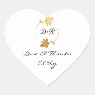Black White Monogram Gold Floral Love & Thanks Heart Sticker