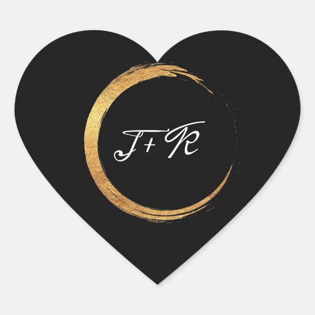 Black White Monogram Gold Ring Initials Minimalism Heart Sticker (Front)