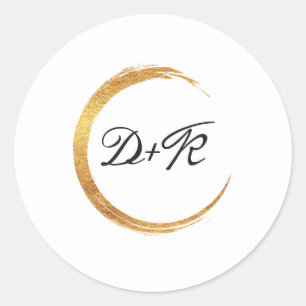 Black White Monogram Gold Ring Initials MinimalLux Classic Round Sticker