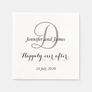 Black White Monogram Happily Ever After Napkin
