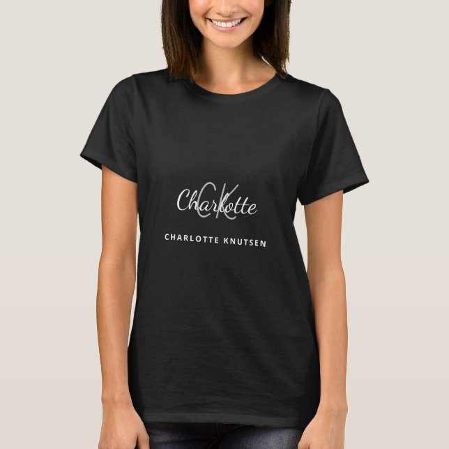 Black white monogram initails name minimalist T-Shirt (Front)