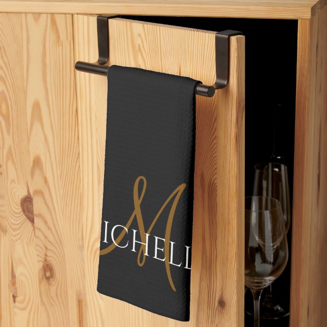  black &white monogram initial custom name tea towel (Thirds Fold)