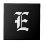 Black & White Monogram Initial E, Ceramic Tile<br><div class="desc">Black & White Monogram Initial E,  Old English font.</div>