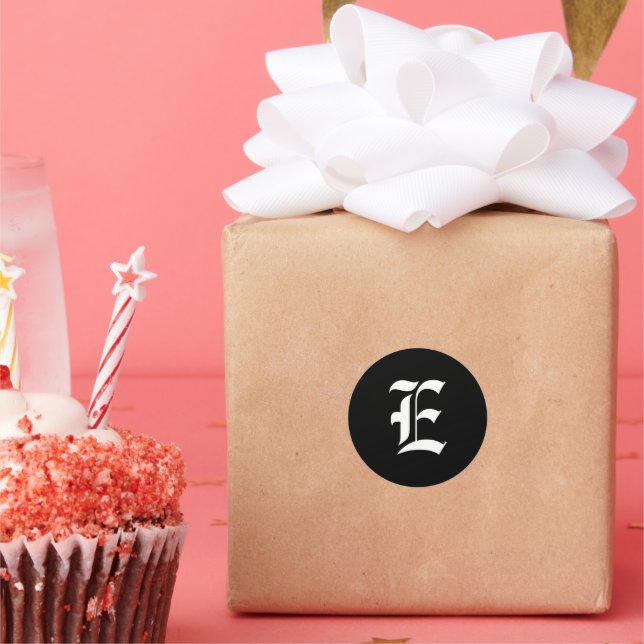Black & White Monogram Initial E, Classic Round Sticker (Party)