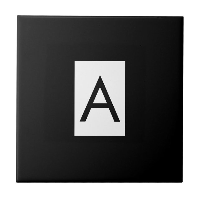 Black White Monogram Initial Letter Modern Plain Ceramic Tile (Front)