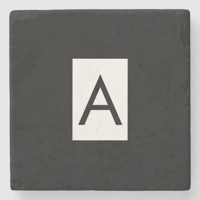Black White Monogram Initial Letter Modern Plain Stone Coaster (Front)