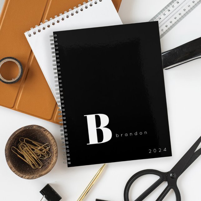 Black white monogram initial name business 2026 planner (Creator Uploaded)
