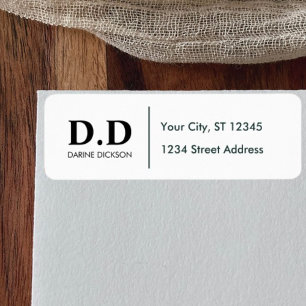 Black White Monogram Initial Return Address  Label
