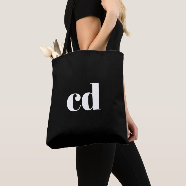 Black white monogram initials bold tote bag (Close Up)